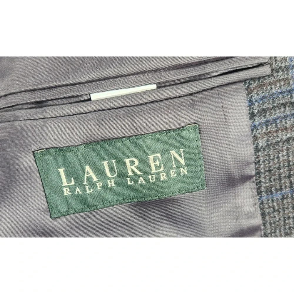 Lauren Ralph Lauren Mens 39R Wool Blazer Grey Blue‎ Plaid 2 Button Sport Coat